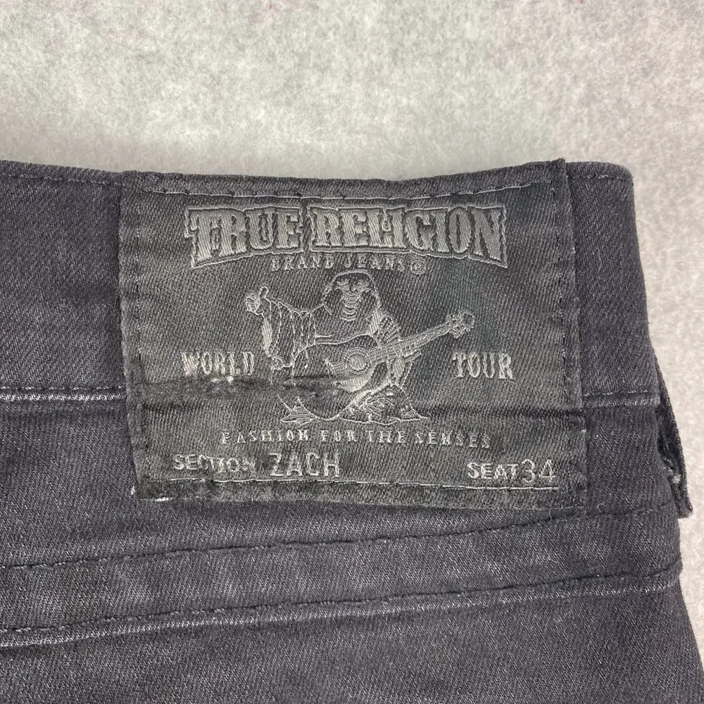 True Religion Mens 31 Black Zach Slim Straight Jeans